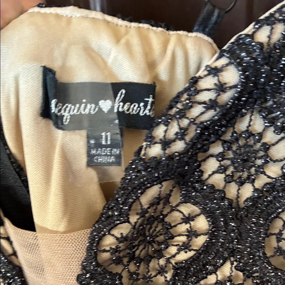 Sequin Hearts Black and Cream Lace Mini Dress